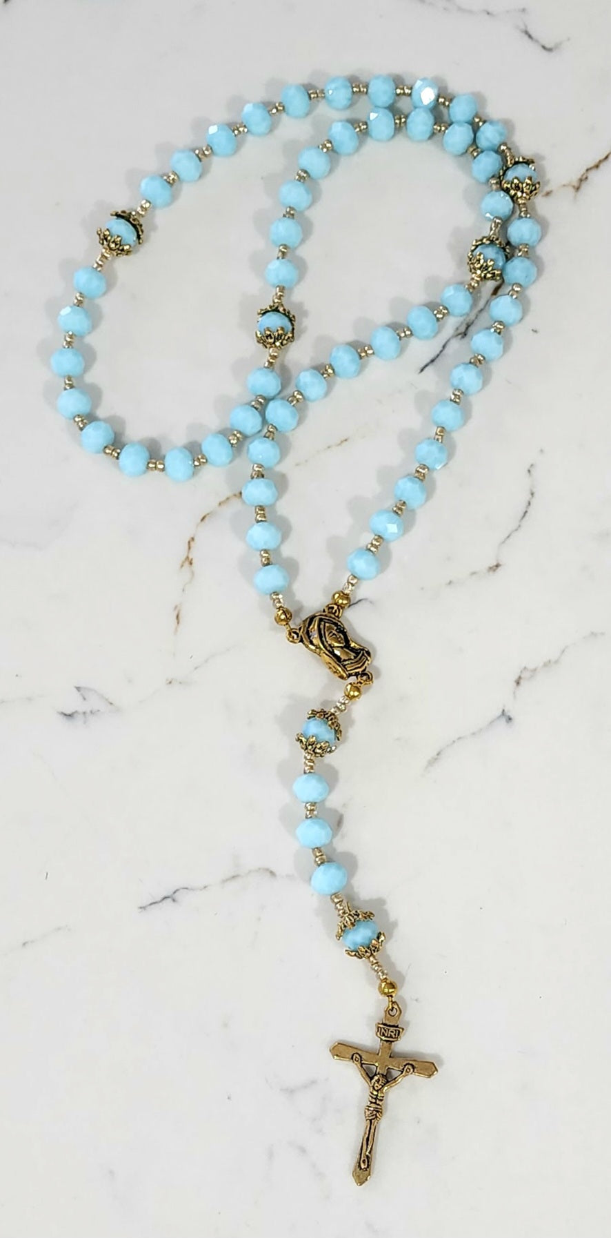 Solid Blue Crystal Rosary