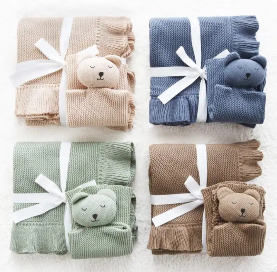 Navy Organic Cotton Frill Blanket