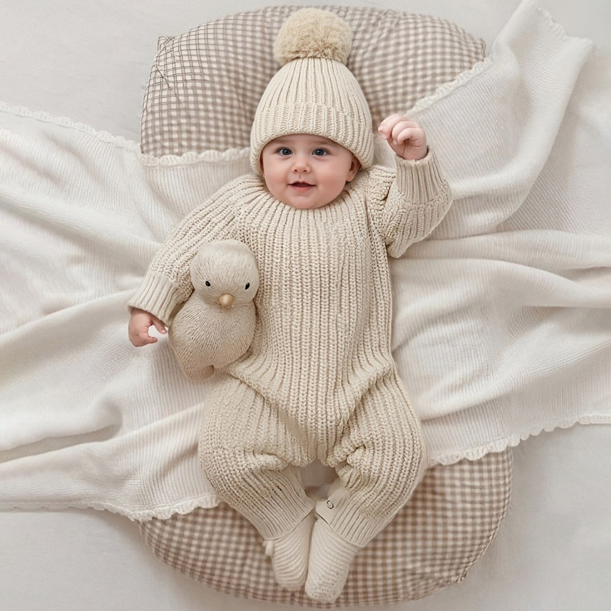 Beige knitted onesie set