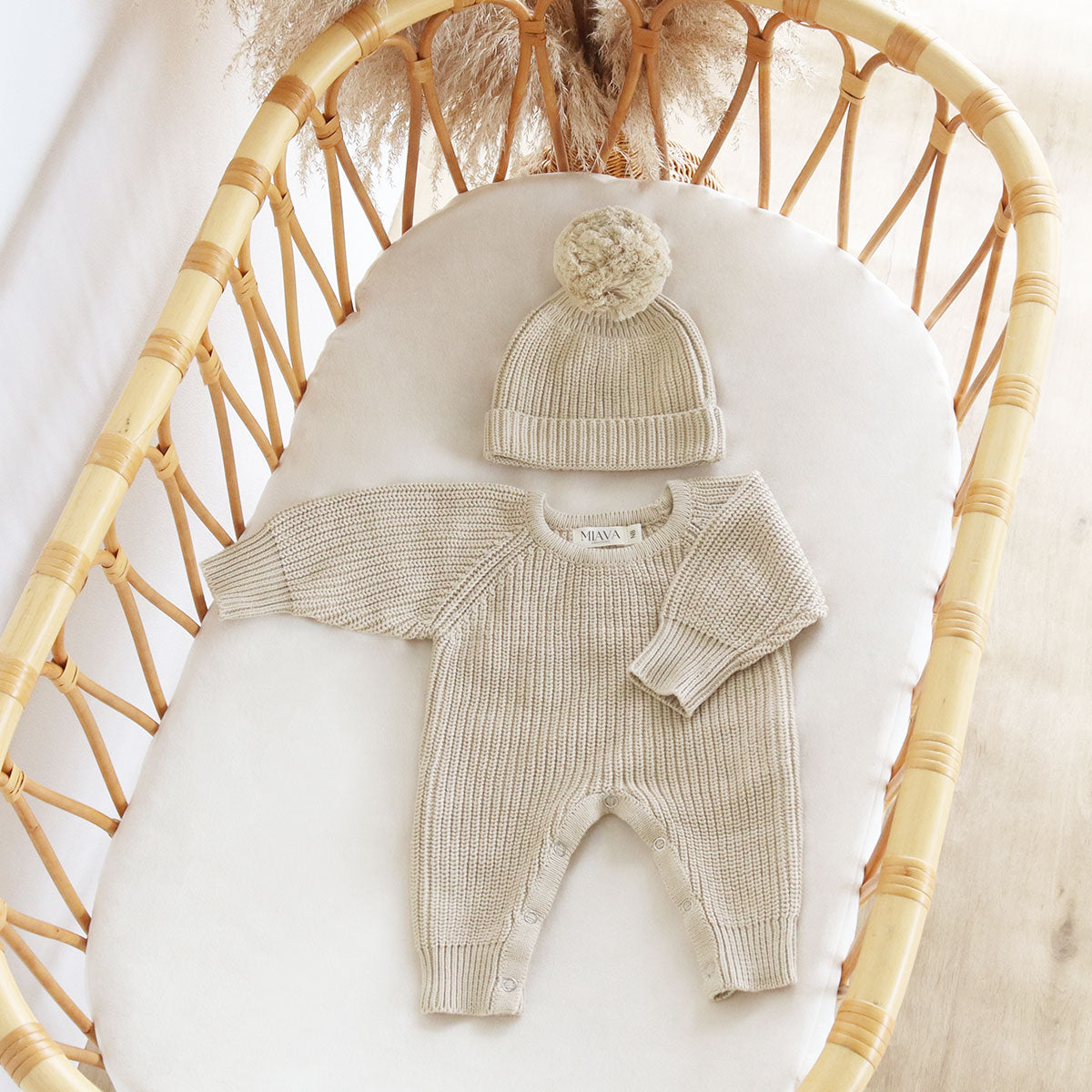Beige knitted onesie set