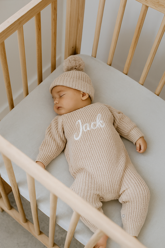 Beige knitted onesie set