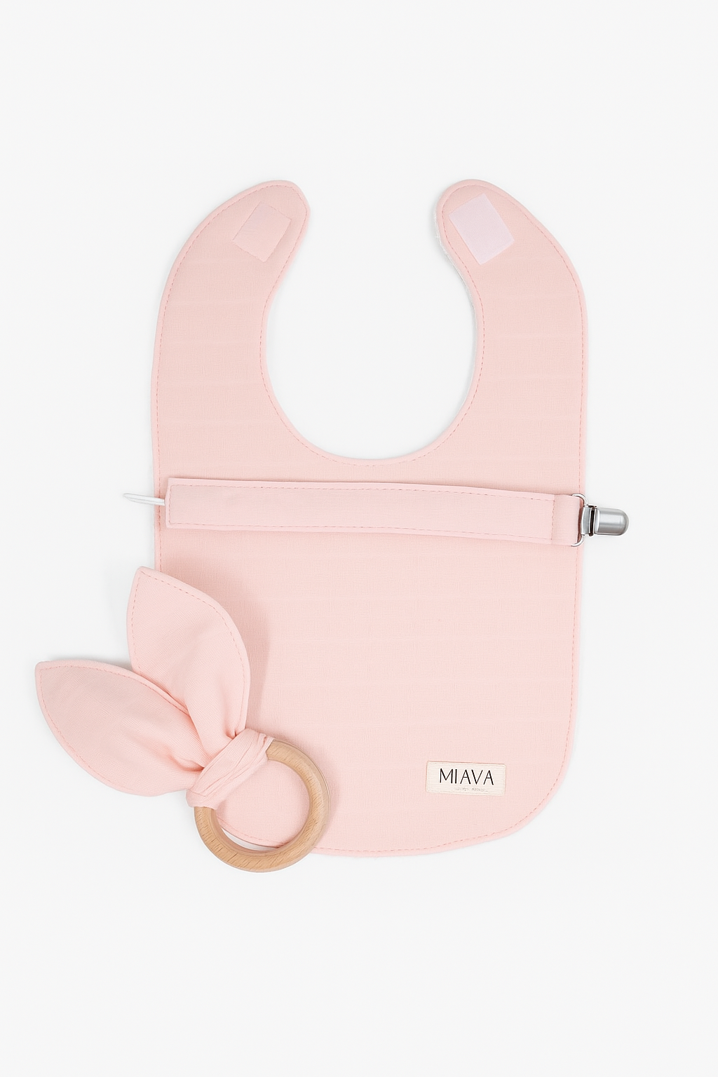 Bib, dummy clip and toy set