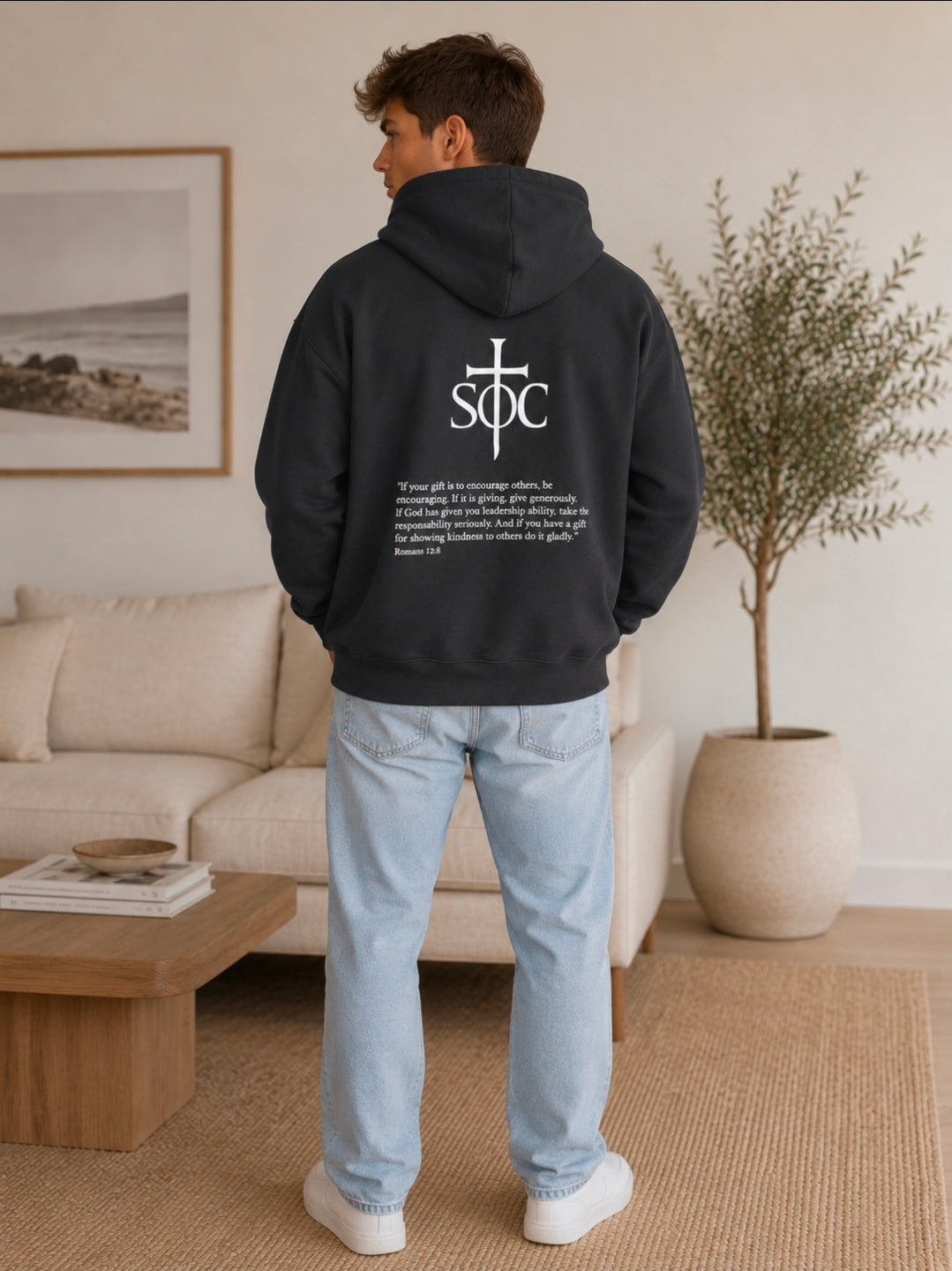 ROMANS 12:8 MENS HOODIE